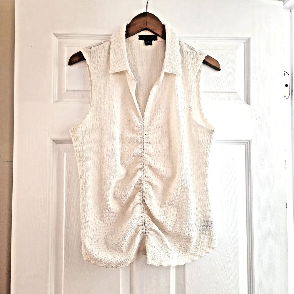 Women's Collared Sleeveless Ruched Top By Sanctuary Ivory  in XL